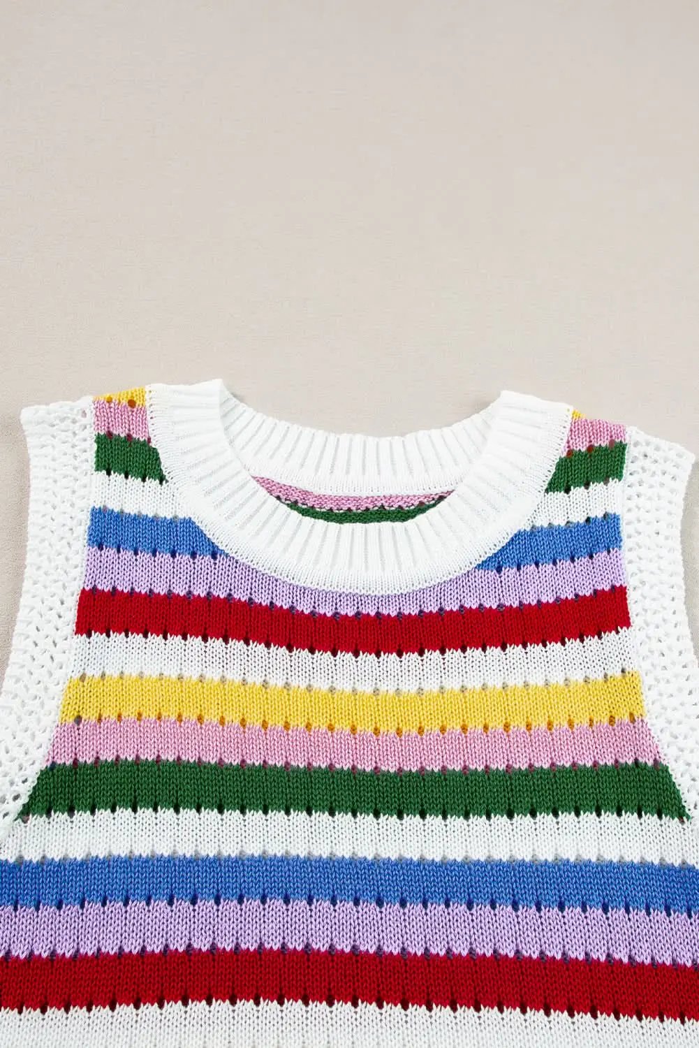 Vibrant striped knitted vest with eyelet detail - Love Salve